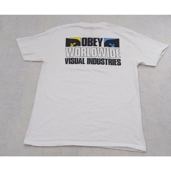 Obey Worldwide Visual Industries Logo T-Shirt White Size Medium - Picture 1 of 6